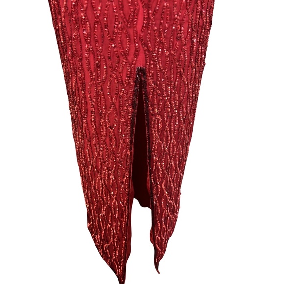 Vintage 90's Red Beaded Silk Full Length Evening Dress - XL - Picture 10 of 13